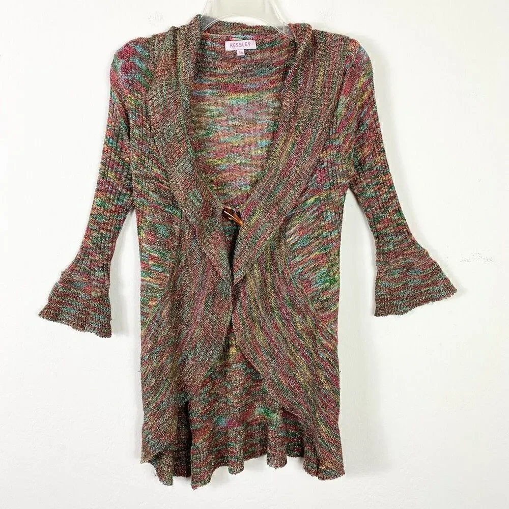 Vintage y2k Kessley Multicolor Rainbow Metallic Bell Sleeve Cardigan Sweater S